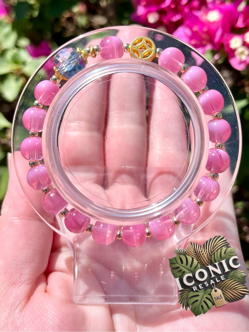 Pink Cat Eye Glass Beaded Bracelet NWOT